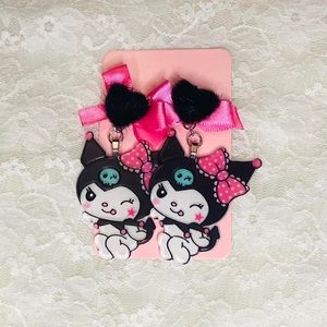 Hot pink and black winky Kuromi Earrings